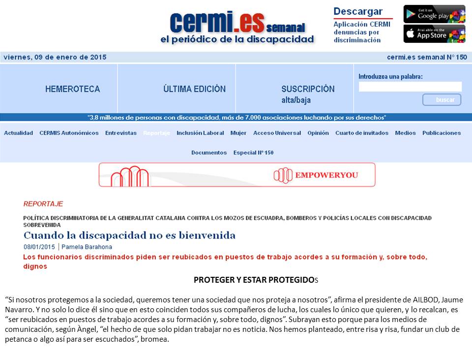 Política discriminatoria de la Generalitat Catalana contra los mozos de escuadra, bomberos y policías locales con discapacidad sobrevenida