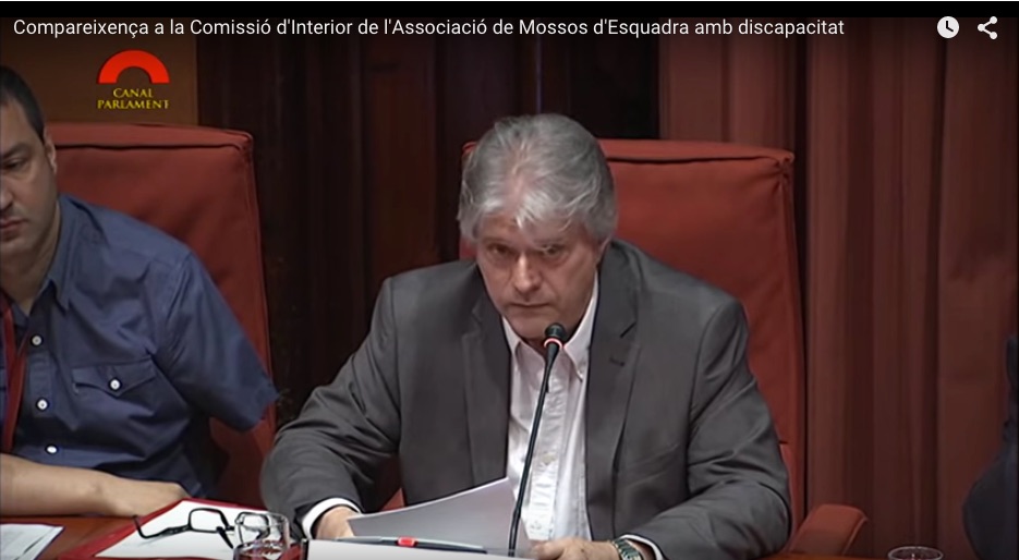 Compareixença a la Comissió d’Interior del Parlament de Catalunya, per informar sobre la situació de les persones amb discapacitat del Cos de Mossos d’Esquadra