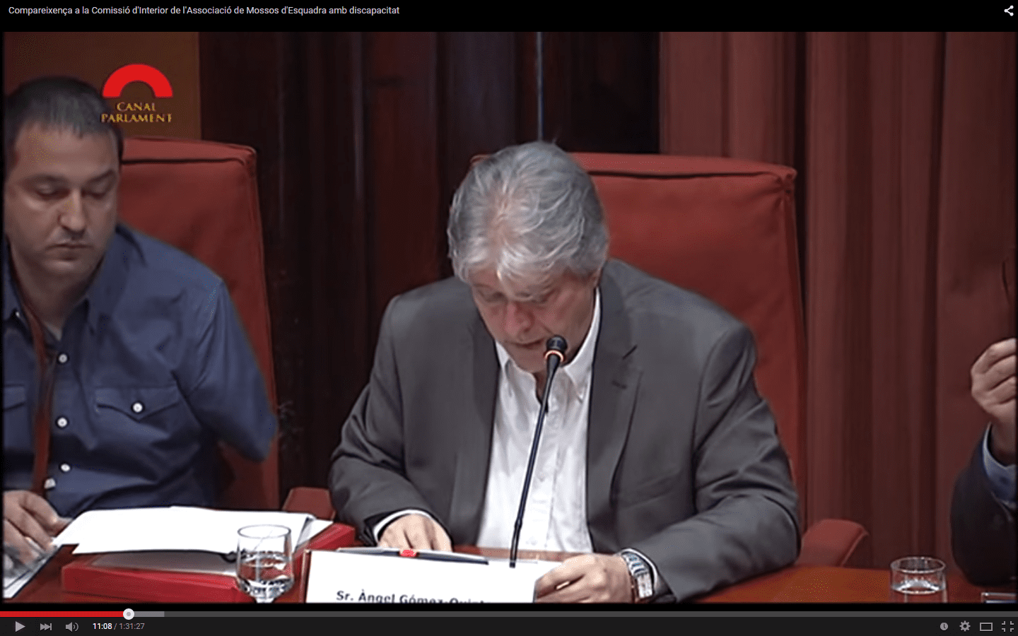 Compareixença a la Comissió d’Interior del Parlament de Catalunya, per informar sobre la situació de les persones amb discapacitat del cos a mossos, comentant també a bombers i policies locals.